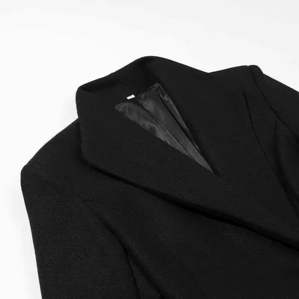 ZARA Black Long Notch Lapel Coat Fall Commuter Versatile